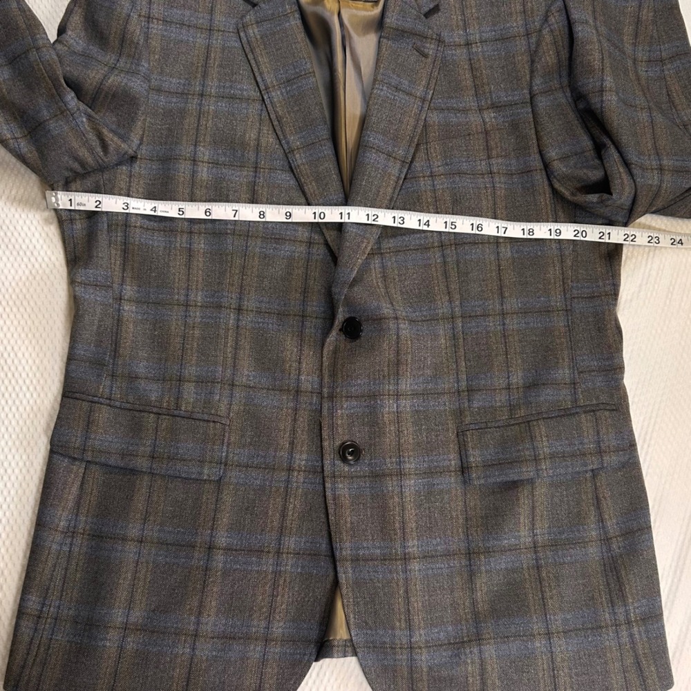 UNTUCKit Harewood Blazer Mens 42S Marzotto Super 110s Wool Plaid Tan Blue 40777 - Picture 3 of 10